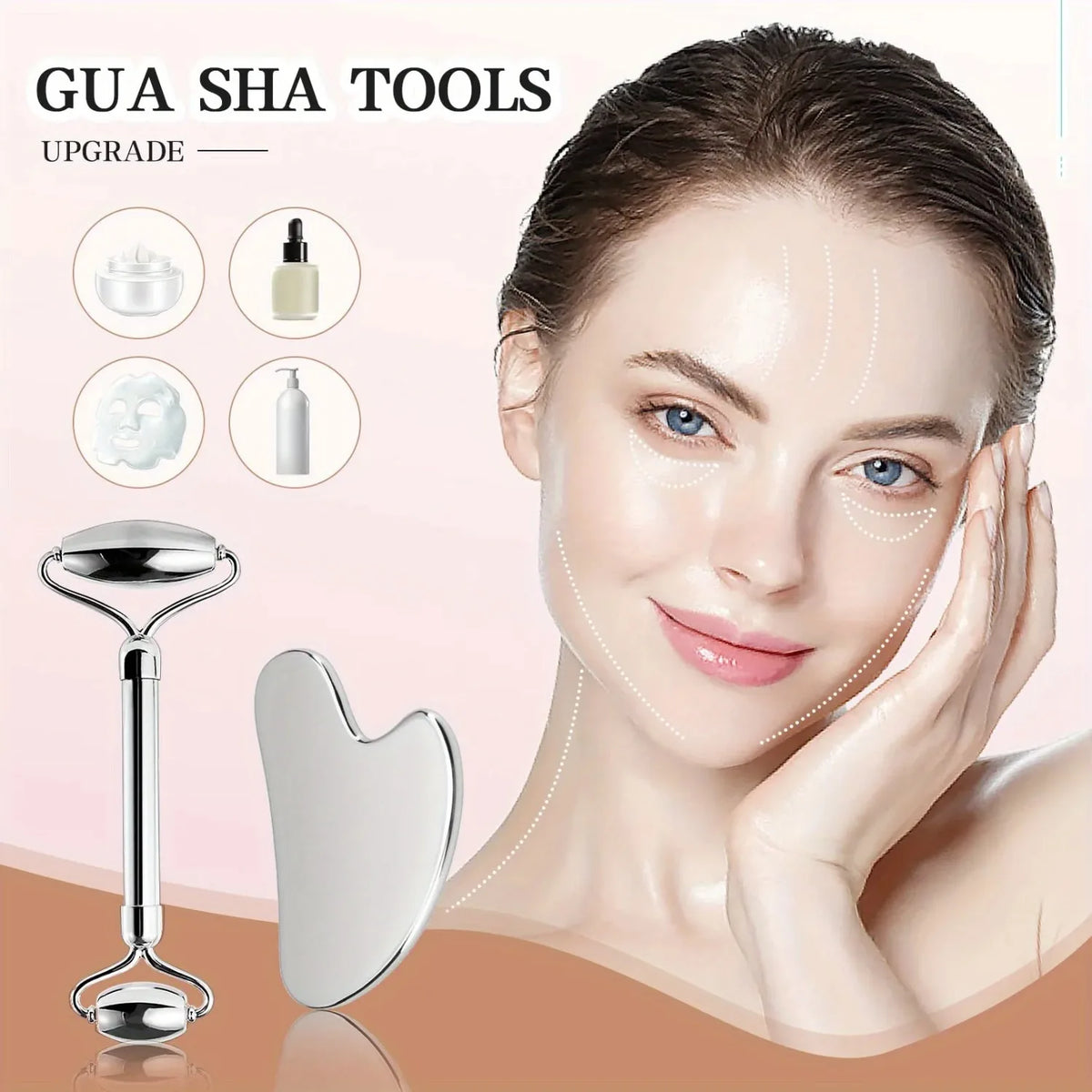 1/2/3PCS Stainless Steel Facial Roller Metal Gua Sha Facial Tools Face Body Treatment Lymphatic Drainage, Facial Tension,Durable