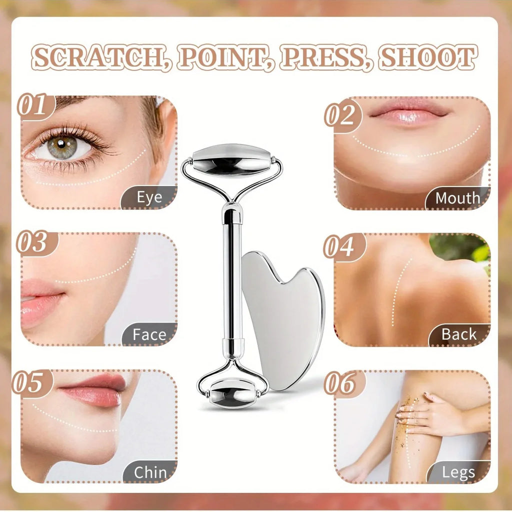 1/2/3PCS Stainless Steel Facial Roller Metal Gua Sha Facial Tools Face Body Treatment Lymphatic Drainage, Facial Tension,Durable