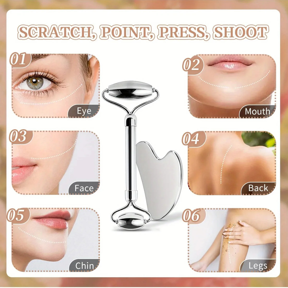 1/2/3PCS Stainless Steel Facial Roller Metal Gua Sha Facial Tools Face Body Treatment Lymphatic Drainage, Facial Tension,Durable