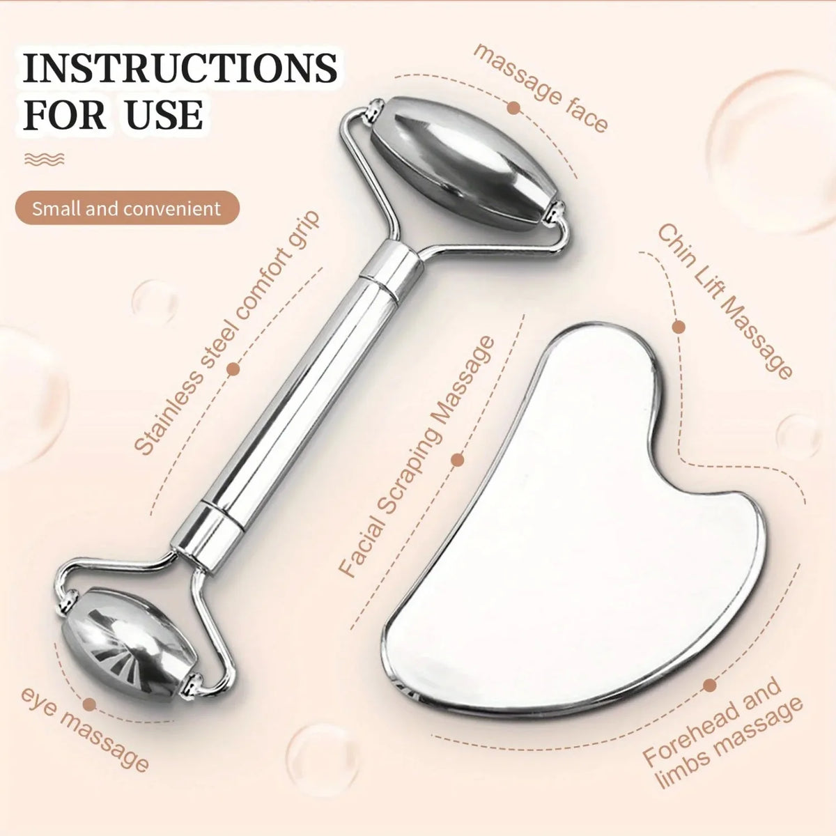 1/2/3PCS Stainless Steel Facial Roller Metal Gua Sha Facial Tools Face Body Treatment Lymphatic Drainage, Facial Tension,Durable